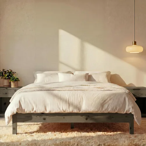 Miniatura 28 de LIFEMENT Marco de Cama de Plataforma Queen Signature de Madera Natural, Sin Ruido, Almacenamiento Debajo de la Cama, No Necesita Somier, Fácil
