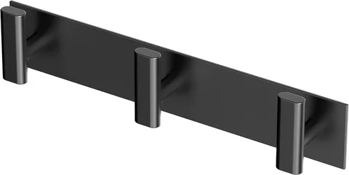 Gatco 1287MX Elevate - Gancho triple rectangular con 3 ganchos, gancho montado en la pared para toallas y batas de baño, 11 pulgadas de ancho, negro