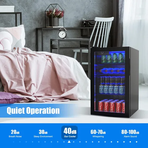 Miniatura 7 de ARLIME Mini nevera, enfriador de bebidas, 120 latas, refrigerador de bebidas con puerta de vidrio, estantes extraíbles para vino de cerveza de soda
