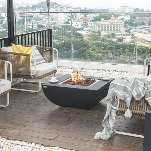 Miniatura 2 de Aurora - Mesa de fuego para exteriores, hoguera de hormigón fundido de 34 x 34 pulgadas, incluye rocas de lava de 45,000 BTU chimenea al aire libre