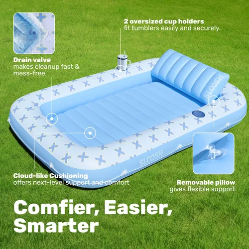 Miniatura 4 de SLOOSH Inflatable Tanning Pool Lounger Float, 70" x 46" Pool Floats Adult with Pillow, 4 in 1 Suntan Tub Raft Floatie,Sunbathing Bed Lounge for