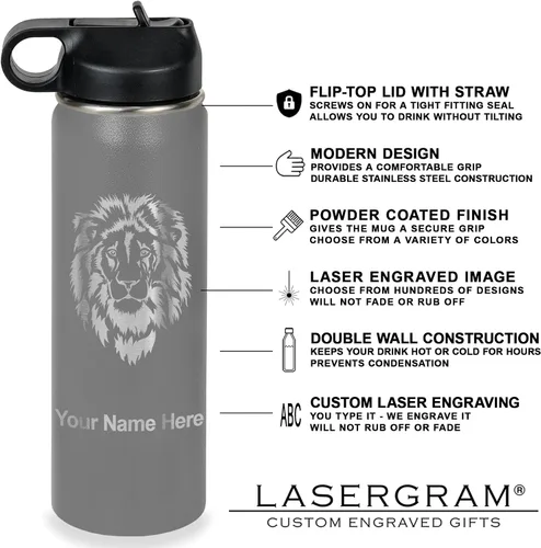 Miniatura 3 de Botella de agua personalizada LaserGram, Karate Man, de acero inoxidable con doble pared aislada al vacío con tapa abatible, regalo personalizado