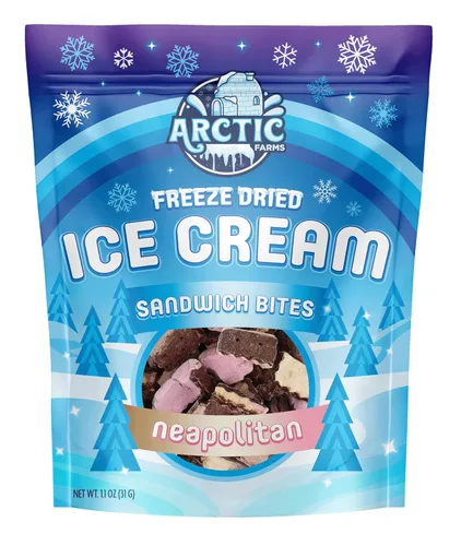 Miniatura 11 de Arctic Farms Bocaditos de sándwich de helado liofilizado en bolsas y en caja, no se derrite (napolitano, 3.5 onzas)