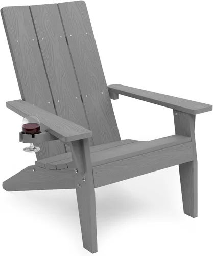 Miniatura 13 de MXIMU Silla Adirondack moderna resistente a la intemperie con portavasos, sillas de gran tamaño para hogueras Adorondic de plástico al aire libre
