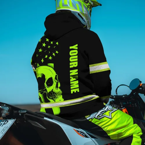 Miniatura 3 de Maddly Ropa de trabajo de seguridad con calavera de alta visibilidad con la bandera de EE. UU., nombre personalizado para trabajadores, corredores