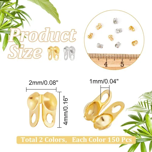Miniatura 2 de UNICRAFTALE 300 piezas de 2 colores puntas de cuentas de acero inoxidable Calotte extremos abiertos cubiertas de nudo dorado y acero inoxidable