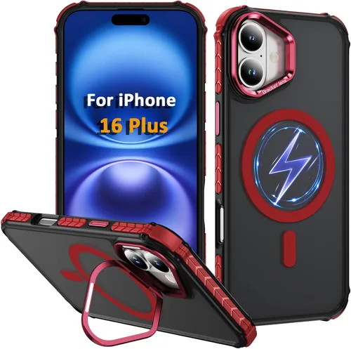 Miniatura 55 de i Phone 13 - Funda para iPhone 14, compatible con carga inalámbrica MagSafe, resistente, a prueba de golpes, soporte ajustable, color rojo mate