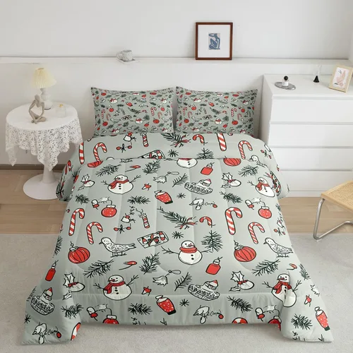 Miniatura 9 de Erosebridal Juego de edredón de Feliz Navidad, juego de edredón de Papá Noel para habitación de niños y niñas, edredón acolchado de ciervos y alces