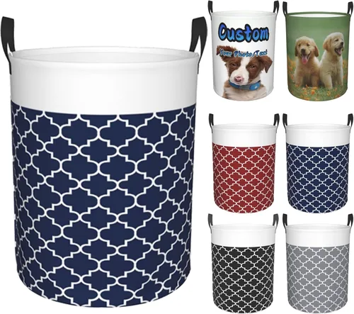 Cesta de lavandería personalizada, bolsa grande para lavandería, bolsa de ropa plegable, alta, impermeable, para viajes, baño, universidad, Azul