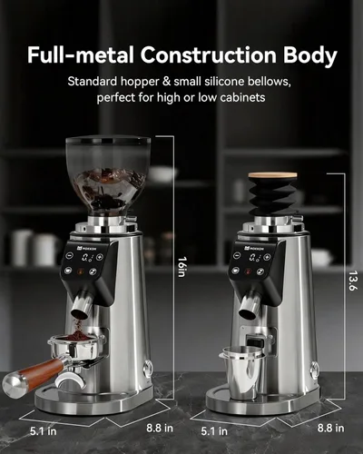 Miniatura 9 de MOKKOM Molinillo de café profesional de rebabas planas de 64mm con 100 ajustes de molienda, cuerpo de acero inoxidable totalmente metálico