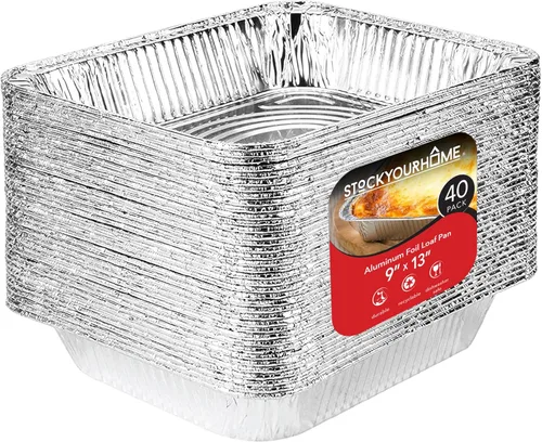Miniatura 13 de Stock Your Home Sartenes de aluminio de 9 x 13 (paquete de 20) – Bandeja de papel de aluminio desechable y reciclable – Sartenes profundas de mesa