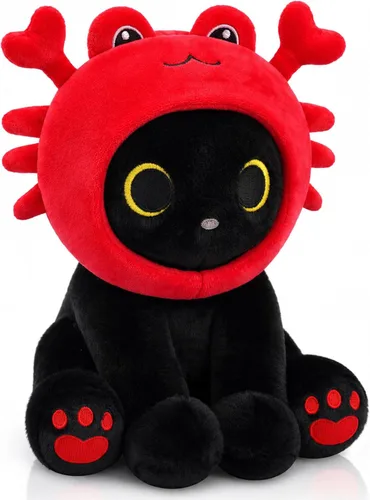 Miniatura 8 de Peluche de gato de caballo – Aniaml de peluche de gato negro de 8 pulgadas con capucha de caballo marrón extraíble, lindo animal de peluche, juguete
