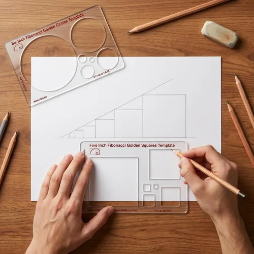 Miniatura 2 de Plantilla de Stencil Cuadrada de 12.7 cm para Dibujo y Trazado: Una Plantilla Cuadrada Inspirada en Fibonacci para Artistas Permite la Aplicación