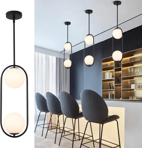 Miniatura 11 de SeeU Iluminación colgante moderna dorada con globo, lámpara colgante de un foco estilo siglo medio, lámpara colgante de longitud ajustable