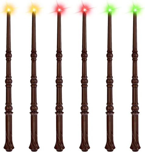 EZVYAO Varita mágica iluminada con 4 luces y sonidos de color, paquete de 6 varitas de juguete de bruja iluminadoras para fiestas de niños, cosplay,