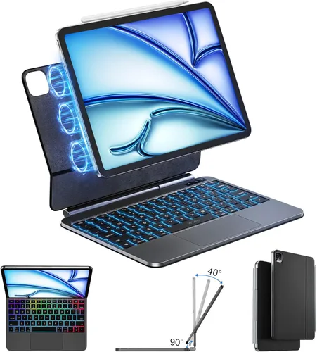 WIWU Funda para iPad con teclado Air de 11 pulgadas (M4 2026/M3 2025/M2 2024), teclado iPad Pro de 11 pulgadas con trackpad fácil de instalar,