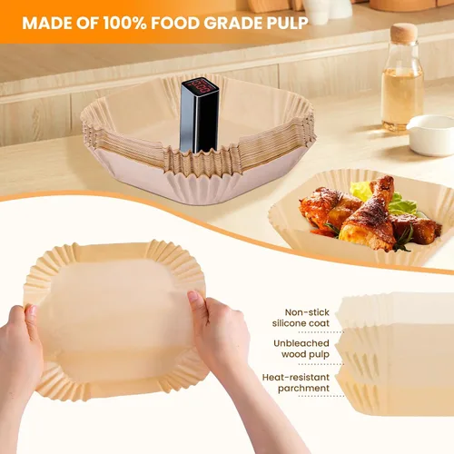 Miniatura 2 de Revestimientos para freidora de aire, 100 forros de papel desechables para freidora de aire, papel pergamino, antiadherente, sin blanqueador, papel
