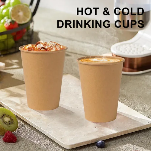Miniatura 5 de SIUQ Paquete de 300 vasos de papel kraft de 12 onzas, vasos de café de papel desechables sin blanquear, tazas gruesas para bebidas calientes/frías