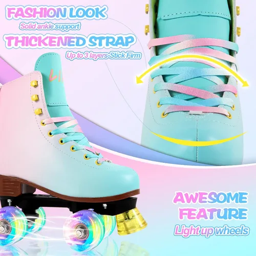 Miniatura 5 de LIKU Patines de cuatro ruedas para niñas y mujeres con todas las ruedas iluminadas, patines de cordones iluminados para interiores y exteriores