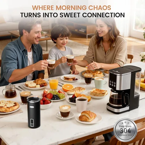 Miniatura 7 de Kndko Espumador de leche eléctrico, espumador de leche y vaporizador 6 en 1, máquina automática de espuma fría y cálida y calentador de leche