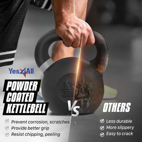 Miniatura 6 de Yes4All Powder Coated Kettlebell, Cast Iron Core Kettlebells with Non-Slip Handle & Flat Bottom for Conditioning, Heavy Duty for Strength Training