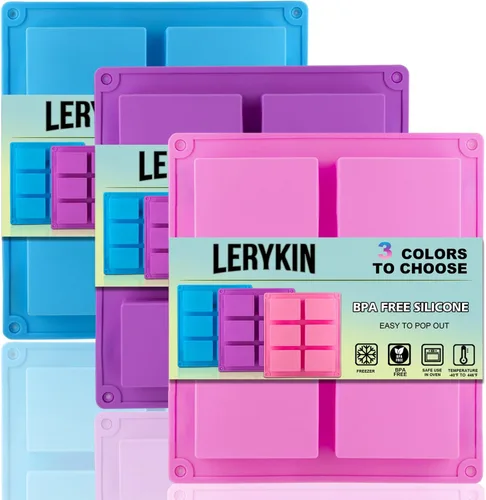 LERYKIN Paquete de 3 moldes de silicona para jabón, molde de silicona rectangular de 6 cavidades, ideal para moldes de jabón caseros, moldes de