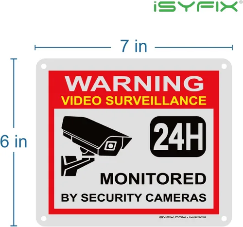 Miniatura 2 de iSYFIX Señal de advertencia de videovigilancia – 1 paquete de 1 paquete reflectante plateado de 7 x 6 pulgadas – 100% libre de óxido de aluminio