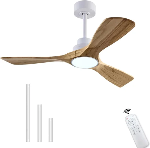 Miniatura 7 de QUTWOB Ventilador de techo de madera de 42 pulgadas con luces y control remoto, motor DC silencioso de 3 aspas, ventiladores de techo para patio