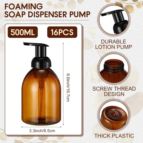 Miniatura 2 de Uiifan 16 piezas 17 oz dispensador de jabón espumoso ámbar recargable botella de bomba de espuma de plástico contenedor líquido para cocina baño