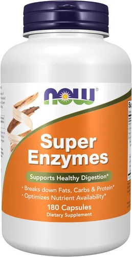 NOW Foods Suplementos, Súper Enzimas, Formuladas con Bromelaína, Bilis de Buey, Pancreatina y Papaína, 180 Cápsulas