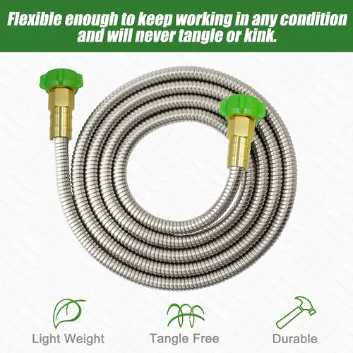 Miniatura 2 de YANWOO Manguera de jardín de acero inoxidable 304 de 10 pies con conector de metal hembra a hembra, manguera de agua flexible y ligera (10 pies)