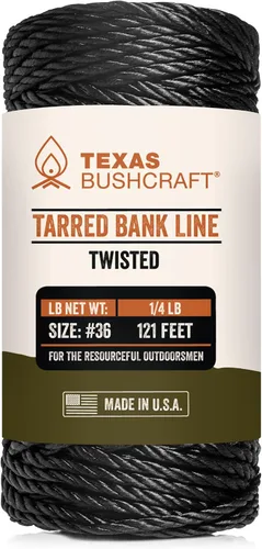 Texas Bushcraft Tarred Bank Line Twine - #36 Cuerda de nailon negro para pesca, camping y supervivencia al aire libre – Cordón resistente y