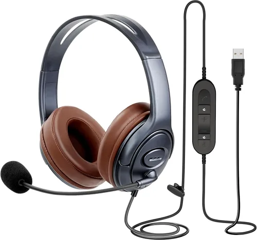 Miniatura 10 de Auriculares USB con micrófono para oficina centro de llamadas telefónico, auriculares USB-A ligeros de 1 oreja con micrófono con cancelación