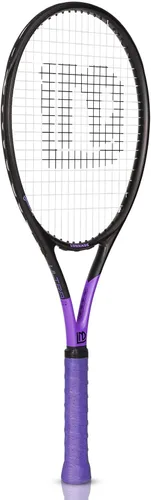 Miniatura 6 de Raqueta de tenis para adultos de 27 pulgadas, raqueta de tenis de fibra de carbono a prueba de golpes, ligera, pre-cordada y con empuñadura, Negro