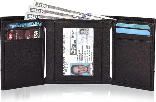 Miniatura 2 de Tri fold Leather Wallet for Men with RFID Slim Wallets for Men with 1 ID and 6 Credit card slots Front Pocket Minimalist