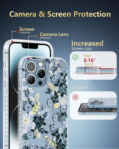 Miniatura 5 de SCORPIFY Funda para iPhone 13 Pro Max con diseño floral de Nemophila azul, bonita funda transparente con flores para teléfono para mujeres y niñas