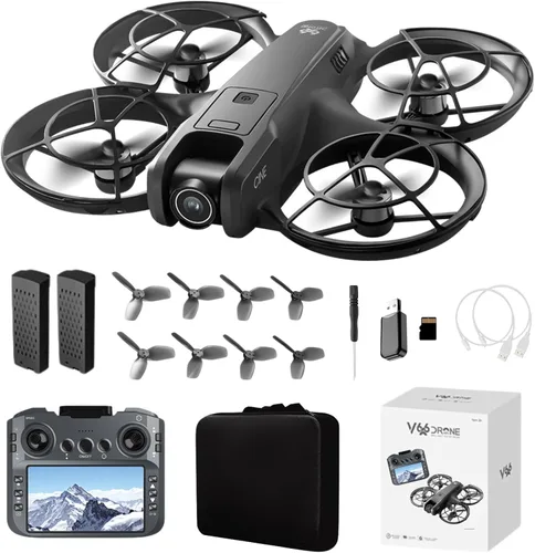 Drone RC con cámara HD para adultos principiantes, FPV Drones con pantalla en el controlador, motor sin escobillas, vuelo inteligente, control de