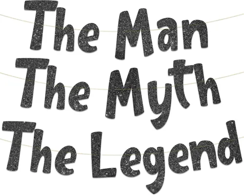 Cartel negro con purpurina de The Man The Myth The Legend, decoraciones de jubilación para hombres y mujeres, suministros y regalos para fiestas de