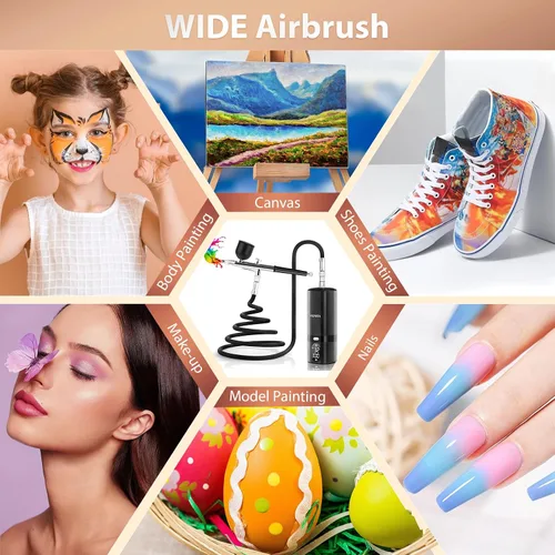 Miniatura 7 de Kit de aerógrafo de 32PSI, kit de aerógrafo de acción simple con compresor, juego de pistola de aerógrafo con pantalla LED para pintura, arte