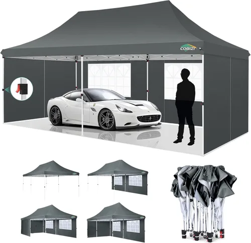 Miniatura 19 de COBIZI Tienda de campaña desplegable de 10 x 20 pies con 6 paredes laterales extraíbles, toldo comercial fácil de instalar, impermeable y gazebo