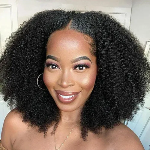 Miniatura 5 de Skouty Peluca de cabello humano Kinkycurly de 13 x 4 con encaje frontal, pelucas de cabello humano de densidad 180 sin pegamento, pelucas