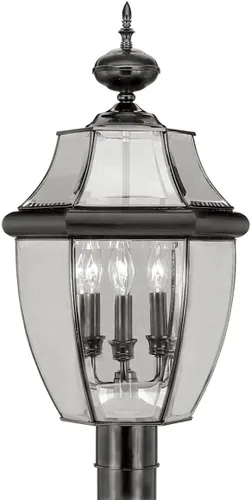Miniatura 5 de Livex Lighting 2354-01 Monterey - Cabezal de poste de latón macizo con acabado de latón antiguo para exteriores, 3 luces con vidrio biselado