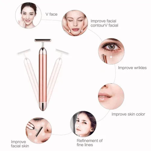 Miniatura 5 de GOODYBUY - Masajeador facial de pulso dorado de 24 quilates, con forma de T, herramientas de masaje facial para piel sensible, estiramiento firme