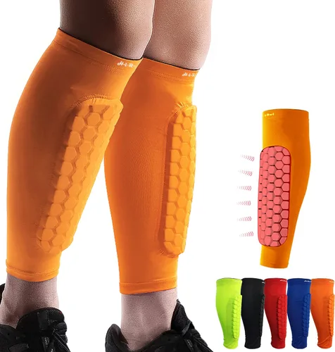 Miniatura 7 de HiRui Espinilleras de Fútbol para Niños, Jóvenes y Adultos, Manga de Compresión de Pantorrilla con Almohadillas de Panal, Soporte para Fracturas por