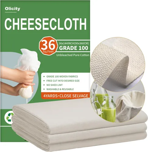 Miniatura 10 de Olicity - Paños de muselina para queso de grado 90, 27 pies cuadrados, paño de queso reutilizable con bordes cerrados de algodón sin blanquear