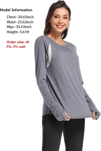 Miniatura 3 de Muzniuer Camisetas de entrenamiento de manga larga para mujer, camisetas lisas de manga larga para yoga, gimnasio, deportes, camiseta con agujero