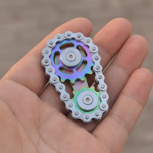 Miniatura 7 de Fidget Spinner, eslabón de cadena de bicicleta Spinner diseño 2 engranajes Figity Spin Finger Games, mecánica duradera de acero inoxidable