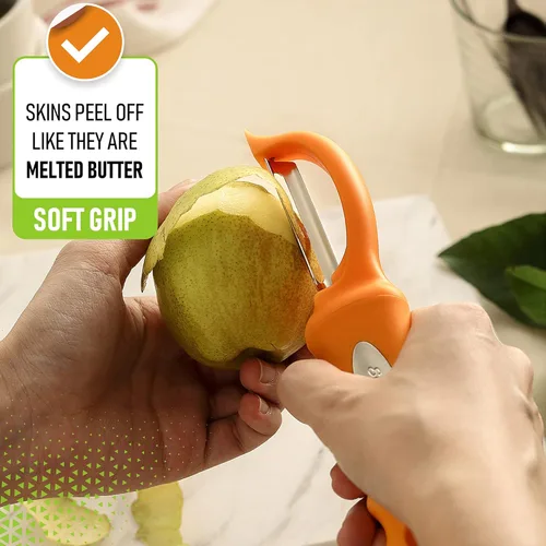 Miniatura 4 de Spring Chef Pelador de Verduras Giratorio Premium, Mango de Agarre Suave y Cuchillas de Acero Inoxidable Ultra Afiladas - Pelador de Cocina Perfecto