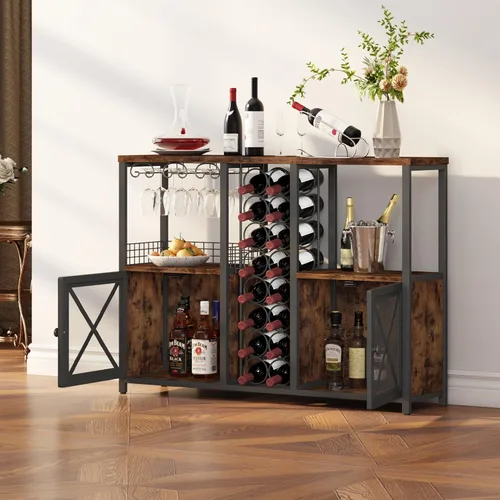 Miniatura 2 de Homeiju Mini Bares para el Hogar, Gabinete de Bar de Café de Madera, Gabinete Moderno de Licores para Licores y Copas, Gabinete de Vino Buffet