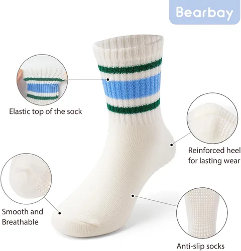 Miniatura 4 de Calcetines antideslizantes de agarre para niños pequeños con suela antideslizante, calcetines de algodón unisex para bebés, niños y niñas, 6 pares